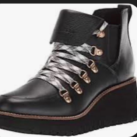 Cole Haan Women's Black Zerogrand Wedge Hiking Boots - Picture 2 of 6